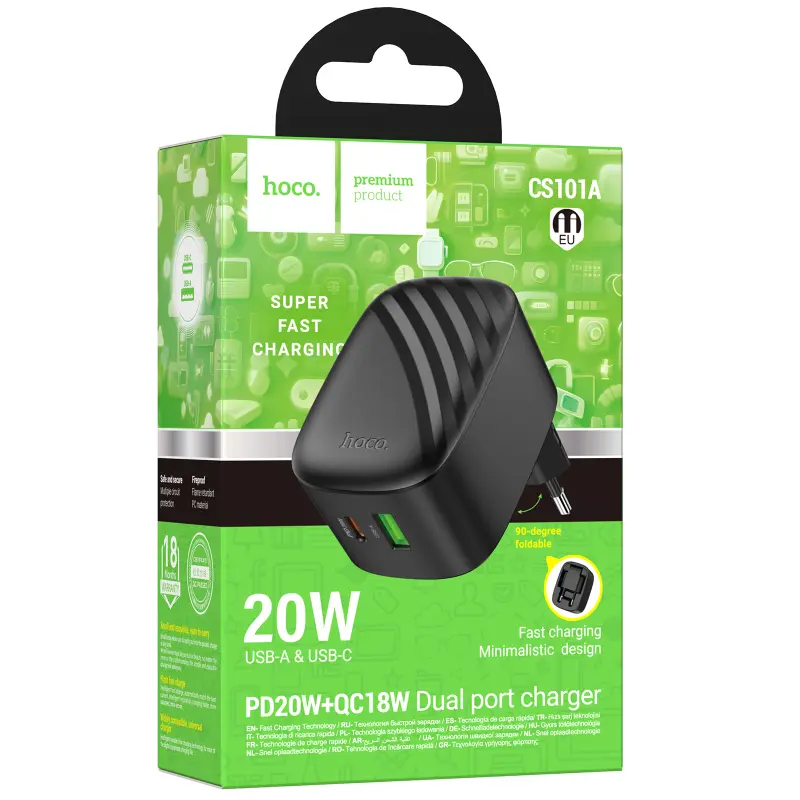 МЗП Hoco CS101A Folding PD20W+QC3.0 (1USB-A/1C), Black 1, купити оптом з доставкою