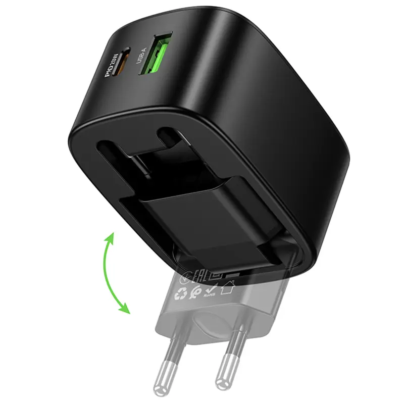 МЗП Hoco CS101A Folding PD20W+QC3.0 (1USB-A/1C), Black 3, купити оптом з доставкою