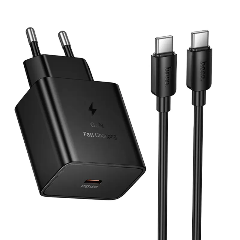 СЗУ Hoco N77 Star PD45W (1USB-C) + кабель Type-C to Type-C, Black, купить оптом с доставкой