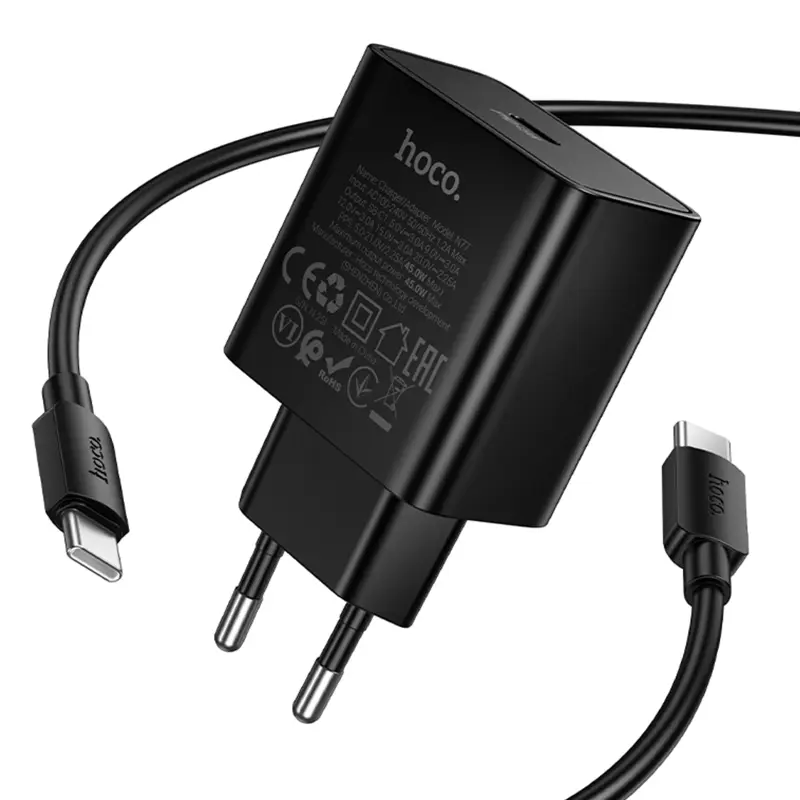 СЗУ Hoco N77 Star PD45W (1USB-C) + кабель Type-C to Type-C, Black 3, купить оптом с доставкой