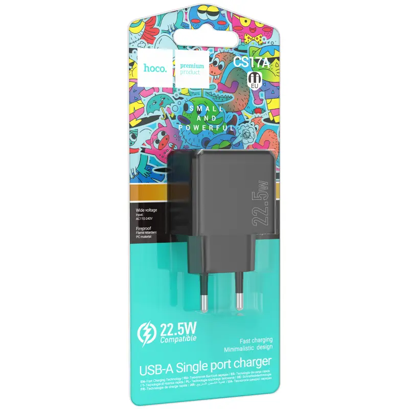 СЗУ Hoco CS17A Wish QC3.0 22.5W (1USB-A), Black 1, купить оптом с доставкой