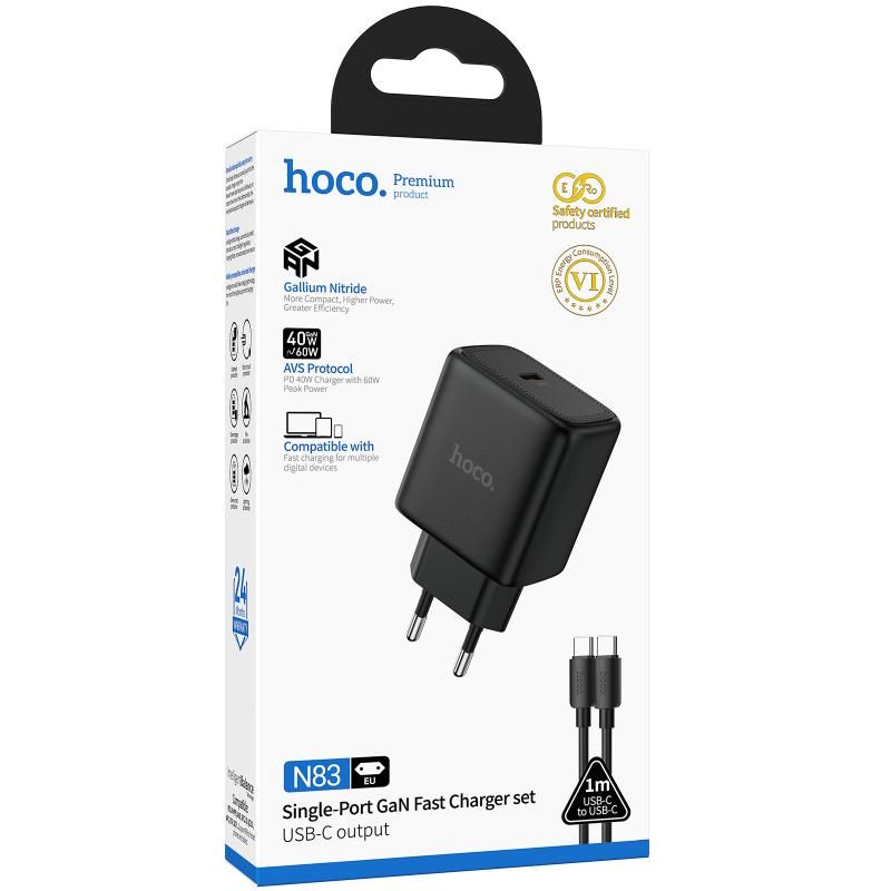 СЗУ Hoco N83 Profit PD40W (1USB-C) + кабель Type-C to Type-C на картинке №2