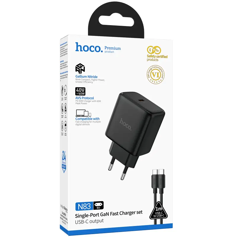 СЗУ Hoco N83 Profit PD40W (1USB-C) + кабель Type-C to Type-C, Black 1, купить оптом с доставкой