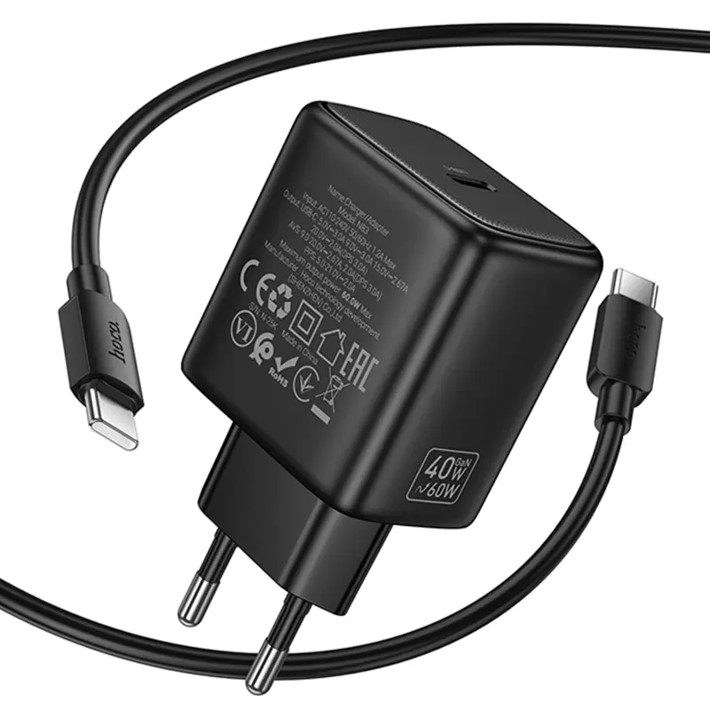 СЗУ Hoco N83 Profit PD40W (1USB-C) + кабель Type-C to Type-C, Black 2, купить оптом с доставкой