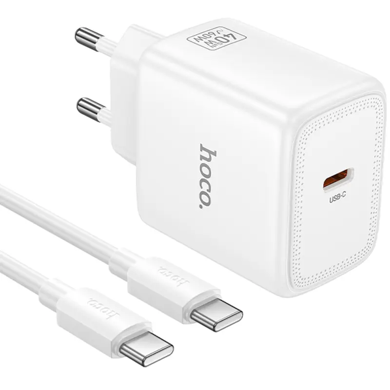 СЗУ Hoco N83 Profit PD40W (1USB-C) + кабель Type-C to Type-C, White, купить оптом с доставкой