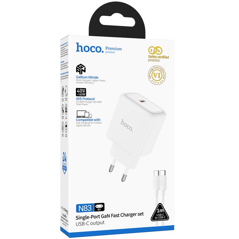 СЗУ Hoco N83 Profit PD40W (1USB-C) + кабель Type-C to Type-C на картинке №2