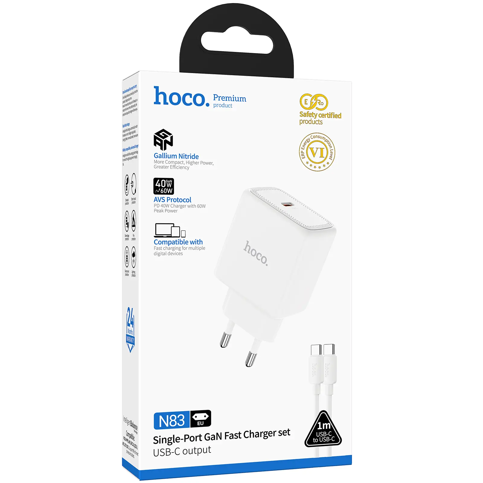 СЗУ Hoco N83 Profit PD40W (1USB-C) + кабель Type-C to Type-C, White 1, купить оптом с доставкой