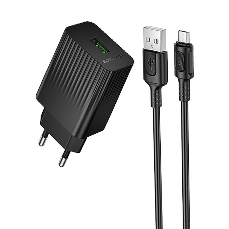 СЗУ Borofone BAS72A Source QC3.0 (1USB-A) + кабель USB to MicroUSB на картинке №1