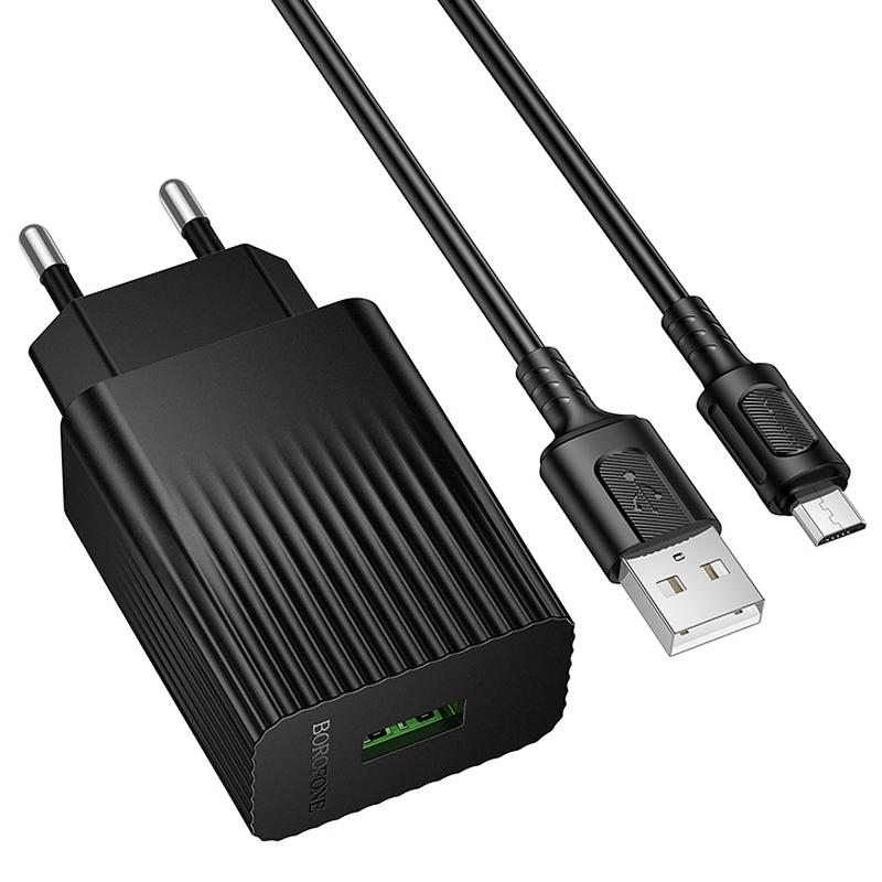 СЗУ Borofone BAS72A Source QC3.0 (1USB-A) + кабель USB to MicroUSB на картинке №3