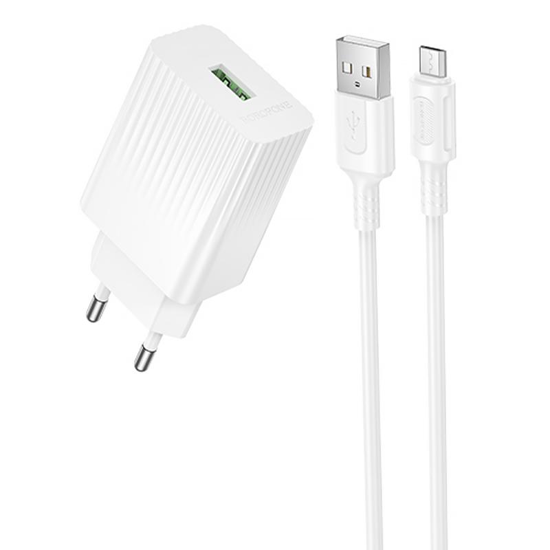 СЗУ Borofone BAS72A Source QC3.0 (1USB-A) + кабель USB to MicroUSB на картинке №1