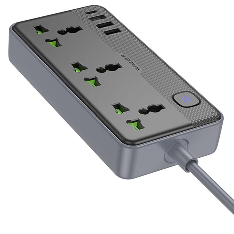 Удлинитель Borofone BAC2 Leya (3USB-A/1C/3xSocket) (1.5m) на картинке №3