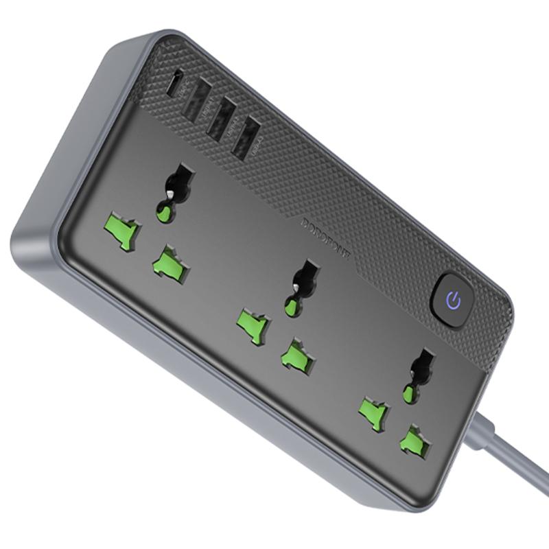 Удлинитель Borofone BAC2 Leya (3USB-A/1C/3xSocket) (1.5m) на картинке №4