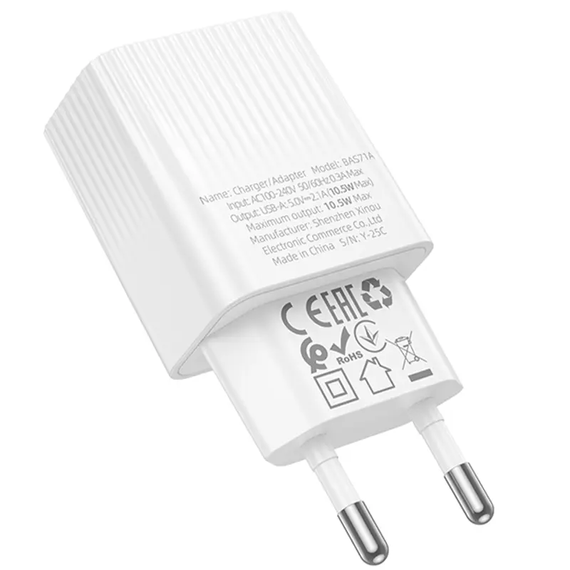 МЗП Borofone BAS71A Source 2.1A (1USB-A), White 2, купити оптом з доставкою