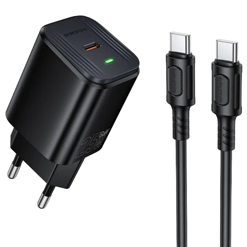 СЗУ Borofone BAS84A Star PD25W (1USB-C) + кабель Type-C to Type-C, Black, купить оптом с доставкой