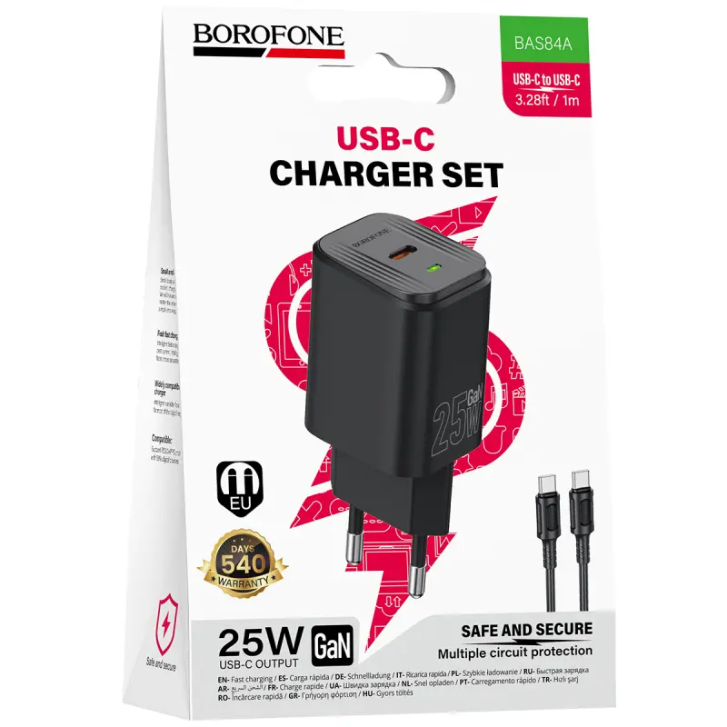 СЗУ Borofone BAS84A Star PD25W (1USB-C) + кабель Type-C to Type-C, Black 1, купить оптом с доставкой