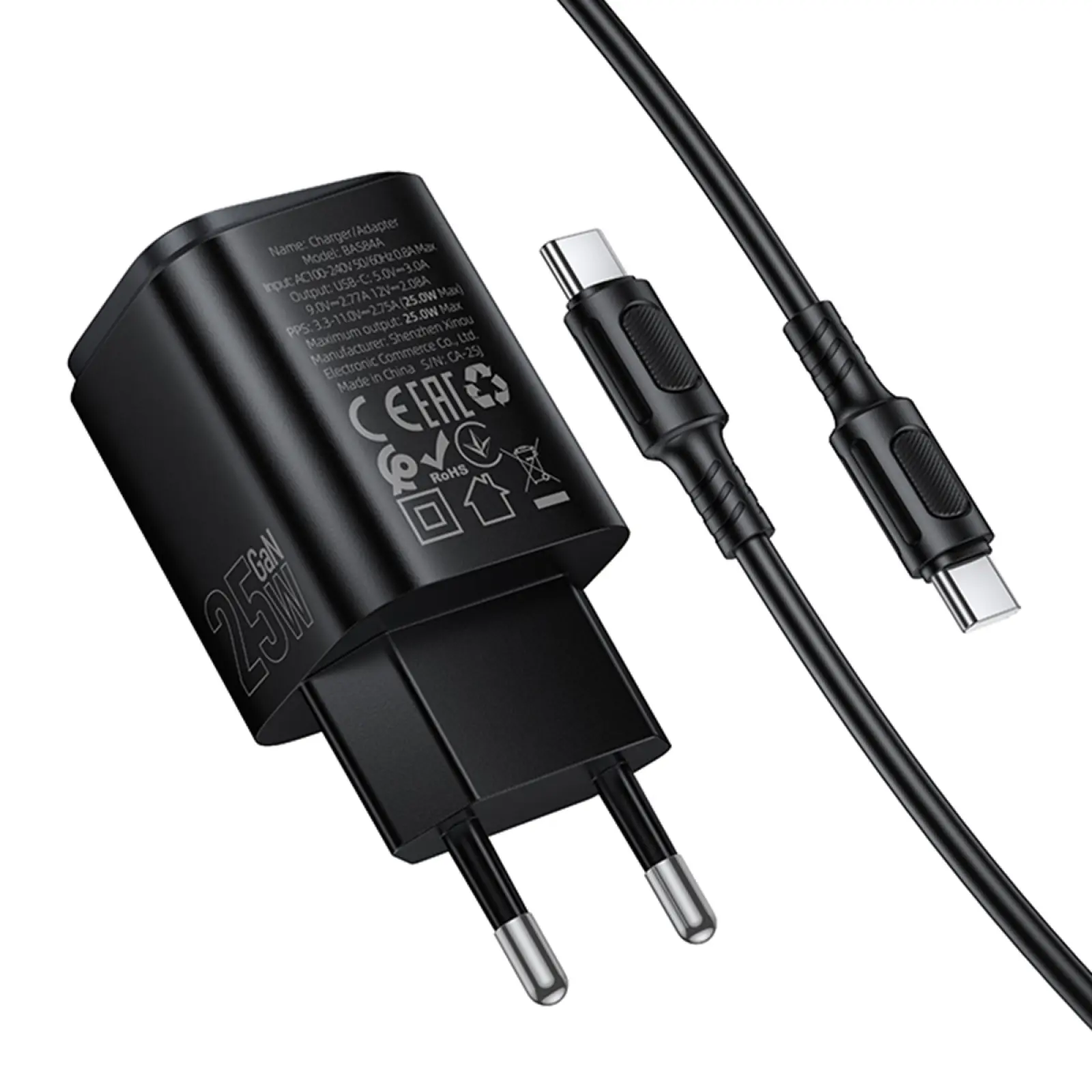СЗУ Borofone BAS84A Star PD25W (1USB-C) + кабель Type-C to Type-C, Black 2, купить оптом с доставкой