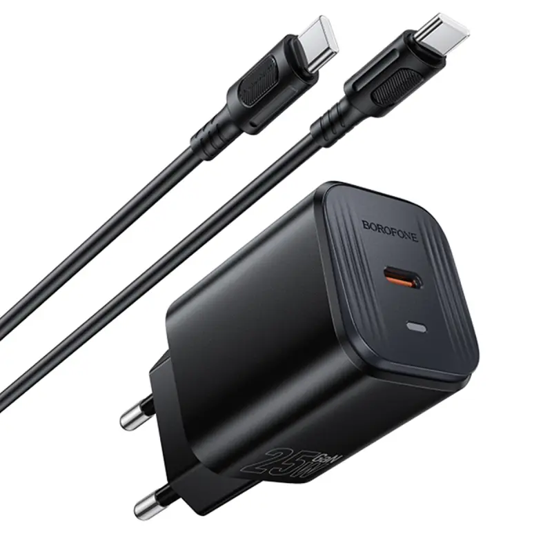 СЗУ Borofone BAS84A Star PD25W (1USB-C) + кабель Type-C to Type-C, Black 3, купить оптом с доставкой
