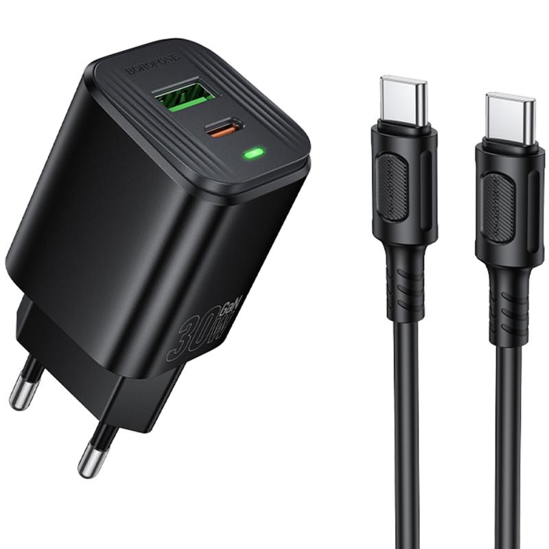 СЗУ Borofone BAS85A Star PD30W+QC3.0 (1USB-A/1C) + кабель Type-C to Type-C на картинке №1