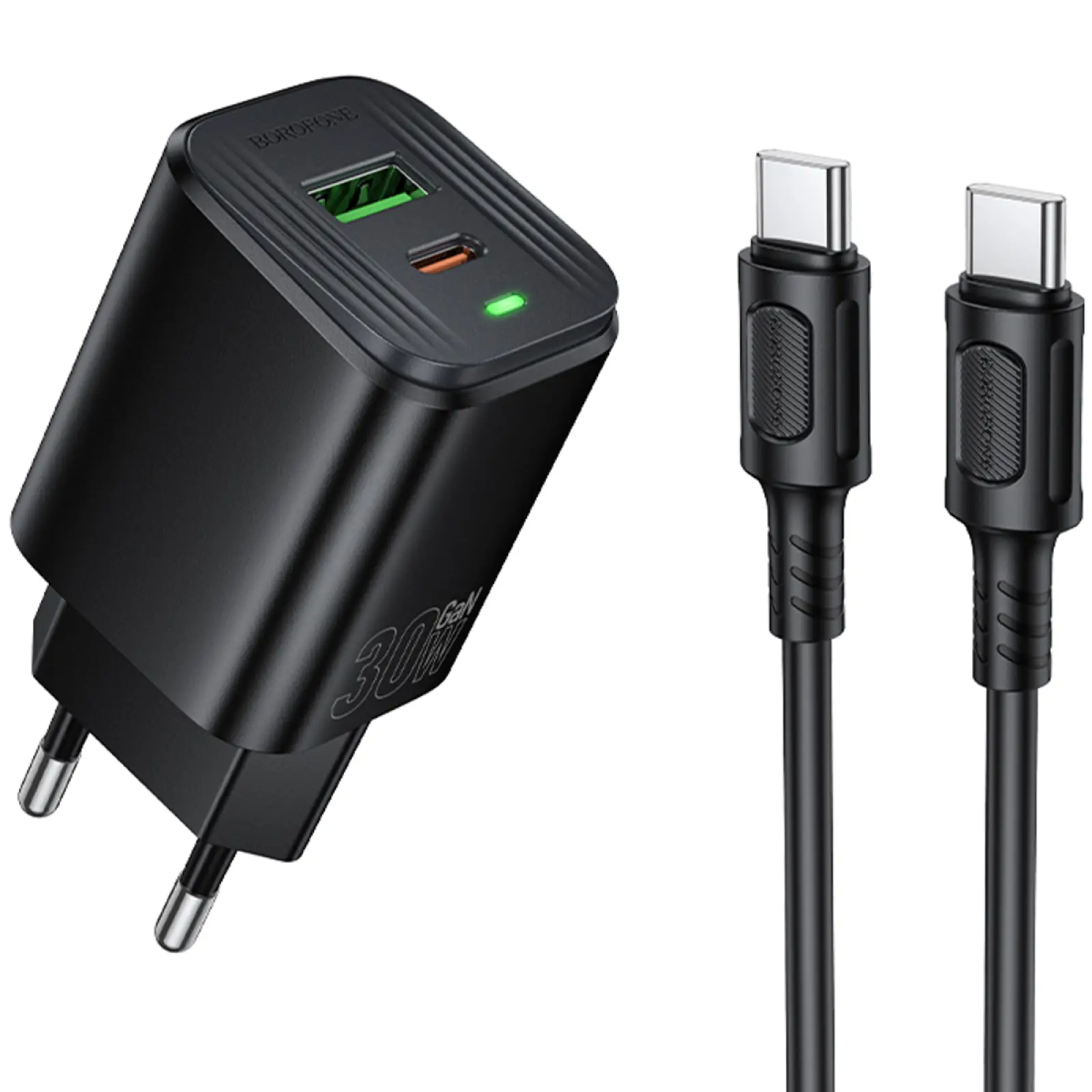 СЗУ Borofone BAS85A Star PD30W+QC3.0 (1USB-A/1C) + кабель Type-C to Type-C, Black, купить оптом с доставкой