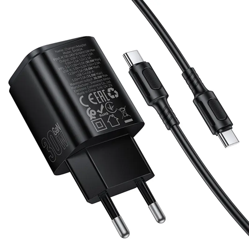СЗУ Borofone BAS85A Star PD30W+QC3.0 (1USB-A/1C) + кабель Type-C to Type-C, Black 2, купить оптом с доставкой