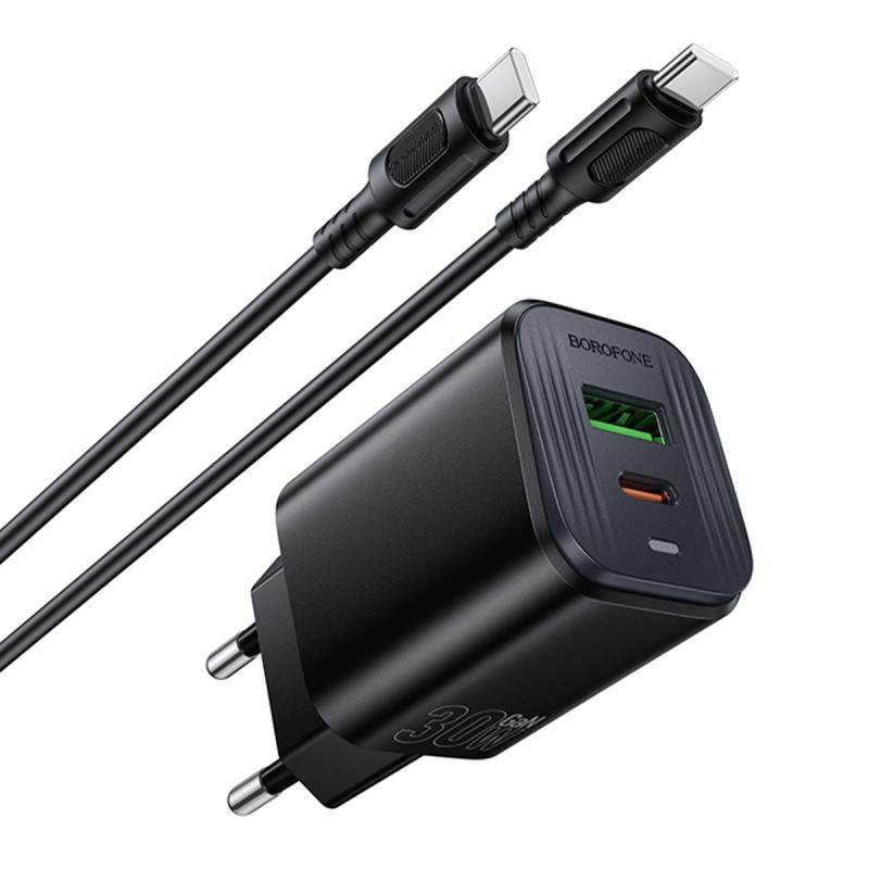СЗУ Borofone BAS85A Star PD30W+QC3.0 (1USB-A/1C) + кабель Type-C to Type-C на картинке №4