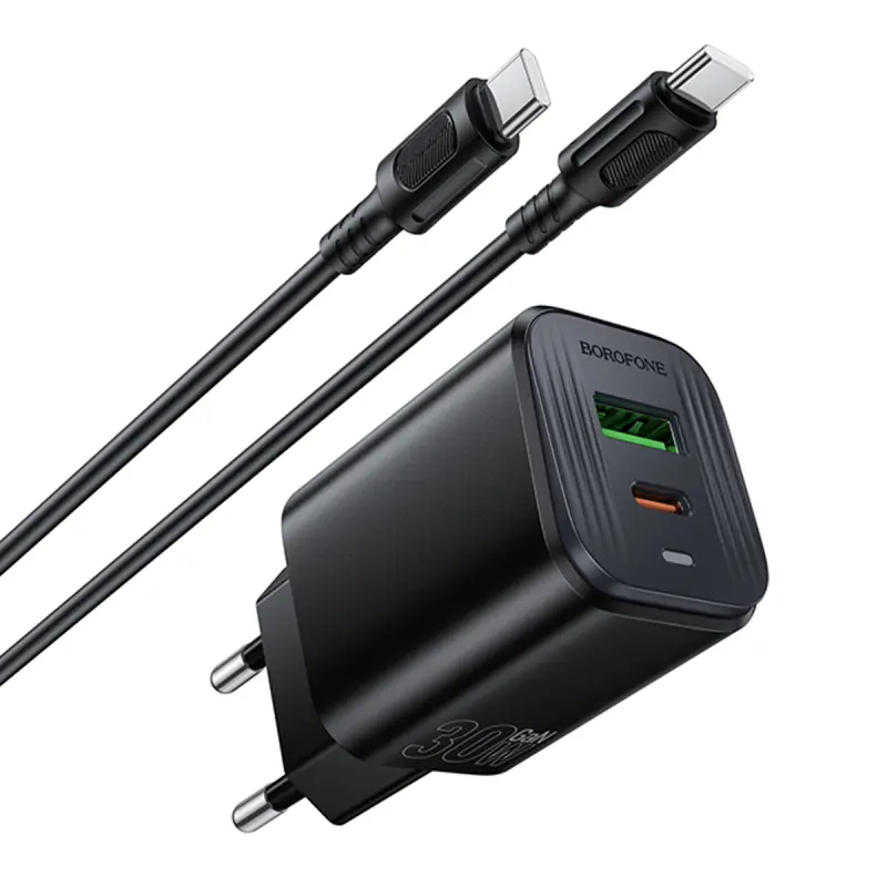 СЗУ Borofone BAS85A Star PD30W+QC3.0 (1USB-A/1C) + кабель Type-C to Type-C, Black 3, купить оптом с доставкой