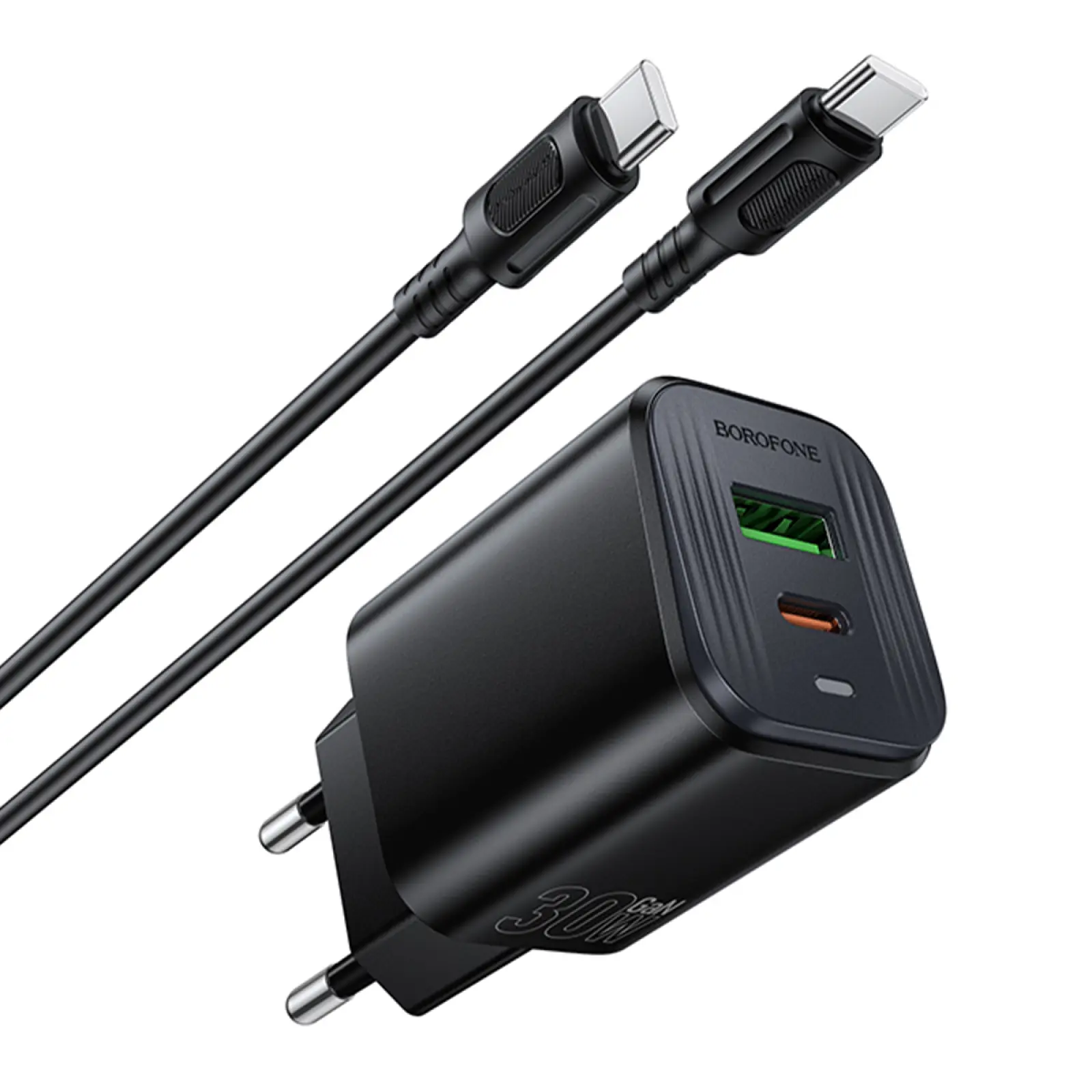 СЗУ Borofone BAS85A Star PD30W+QC3.0 (1USB-A/1C) + кабель Type-C to Type-C, Black 3, купить оптом с доставкой