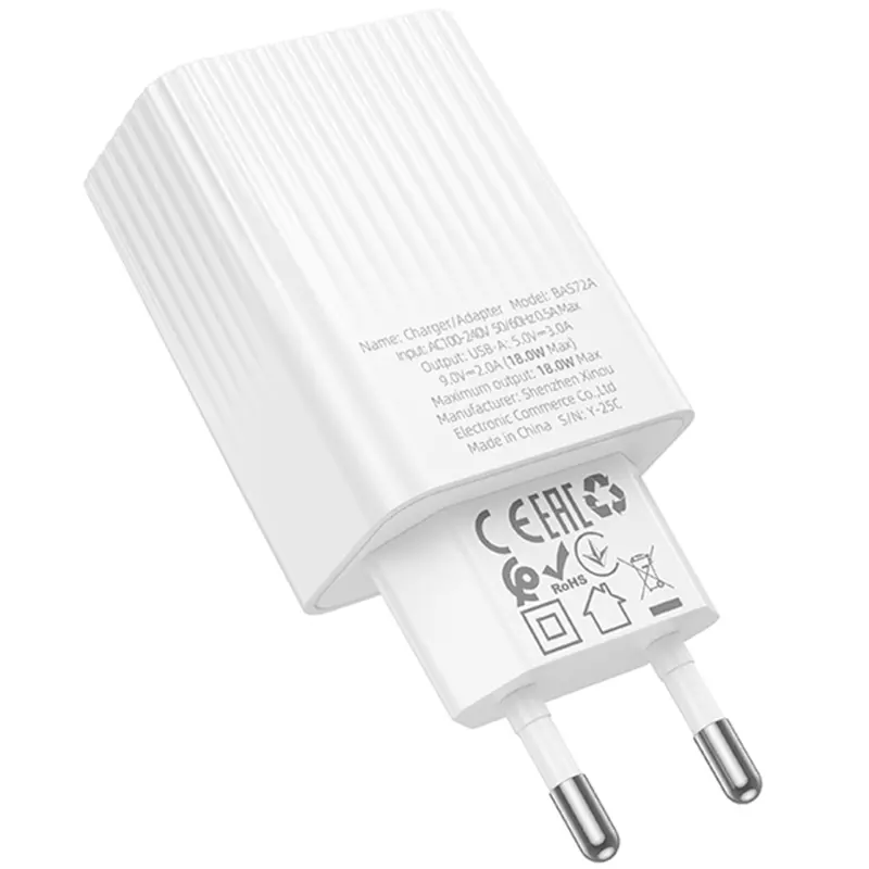 МЗП Borofone BAS72A Source QC3.0 (1USB-A), White 2, купити оптом з доставкою