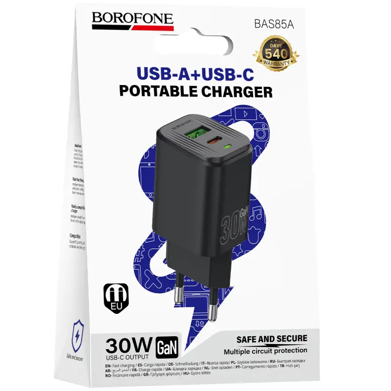МЗП Borofone BAS85A Star PD30W+QC3.0 (1USB-A/1C), Black 1, купити оптом з доставкою