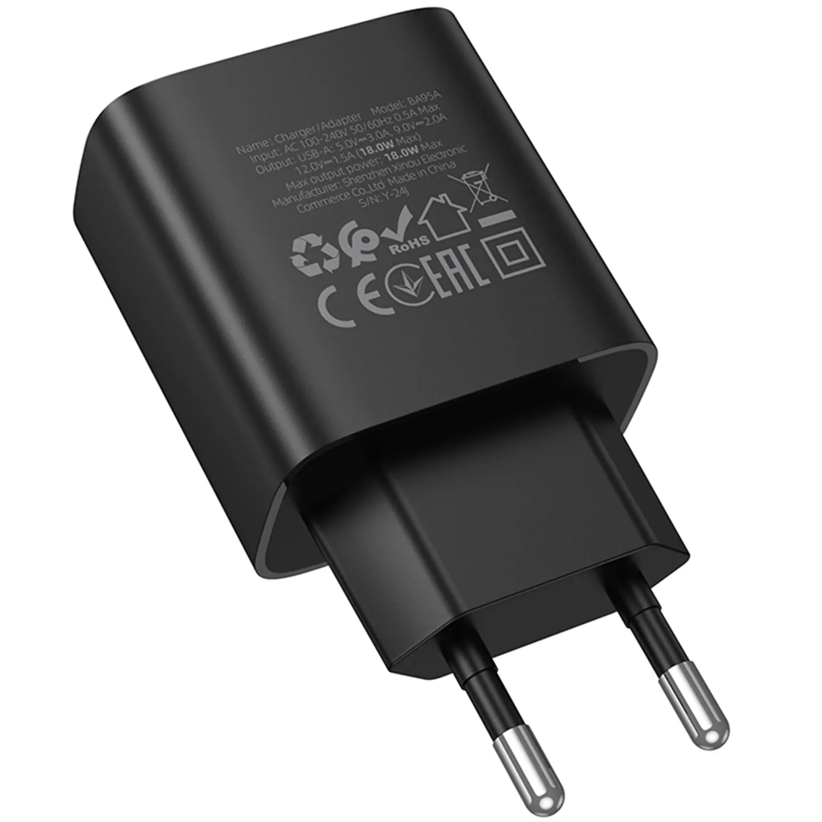 СЗУ Borofone BA95A Ilustre QC3.0 (1USB-A), Black 2, купить оптом с доставкой