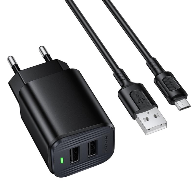 СЗУ Borofone BAS81A Star 10.5W (2USB-A) + кабель USB to MicroUSB на картинке №1