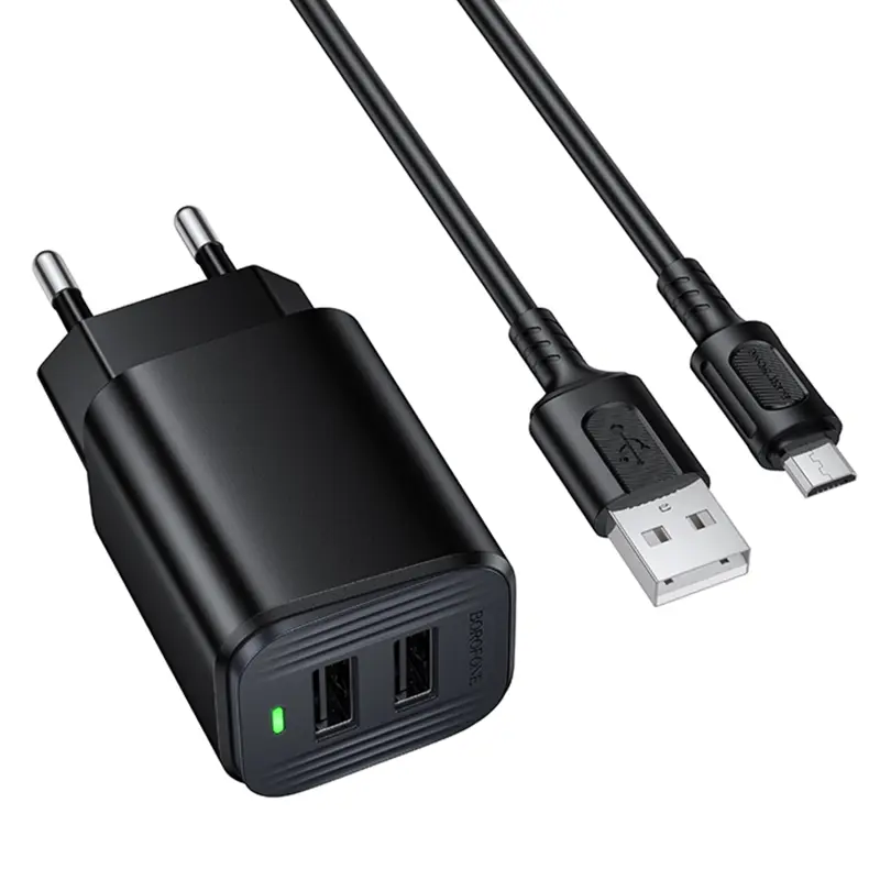 СЗУ Borofone BAS81A Star 10.5W (2USB-A) + кабель USB to MicroUSB, Black, купить оптом с доставкой