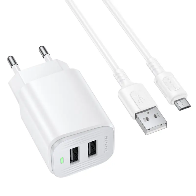 СЗУ Borofone BAS81A Star 10.5W (2USB-A) + кабель USB to MicroUSB, White, купить оптом с доставкой
