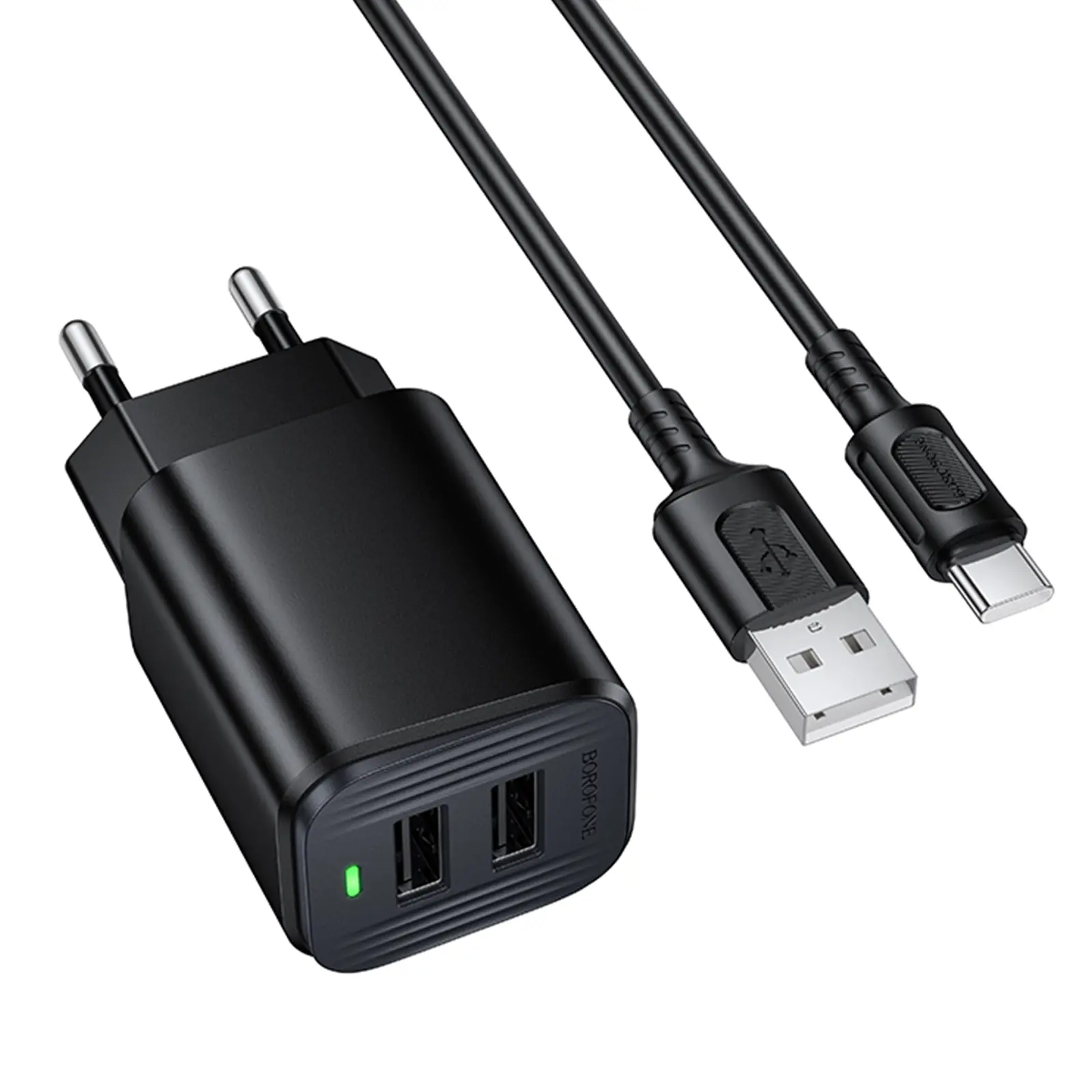 СЗУ Borofone BAS81A Star 10.5W (2USB-A) + кабель USB to Type-C, Black, купить оптом с доставкой