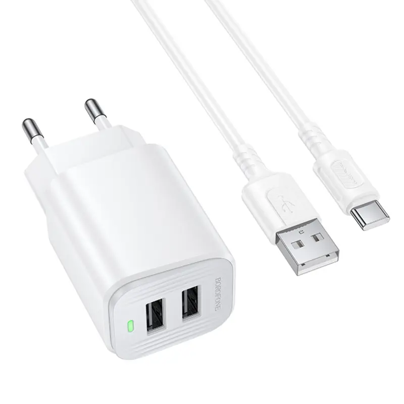 СЗУ Borofone BAS81A Star 10.5W (2USB-A) + кабель USB to Type-C, White, купить оптом с доставкой