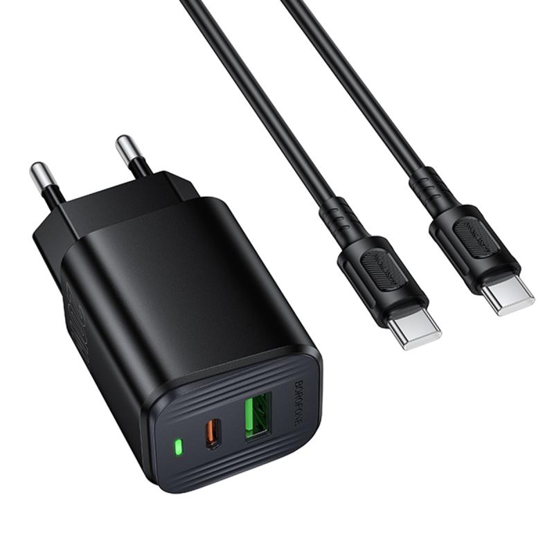 СЗУ Borofone BAS83A Star PD20W+QC3.0 (1USB-A/1C) + кабель Type-C to Type-C на картинке №1