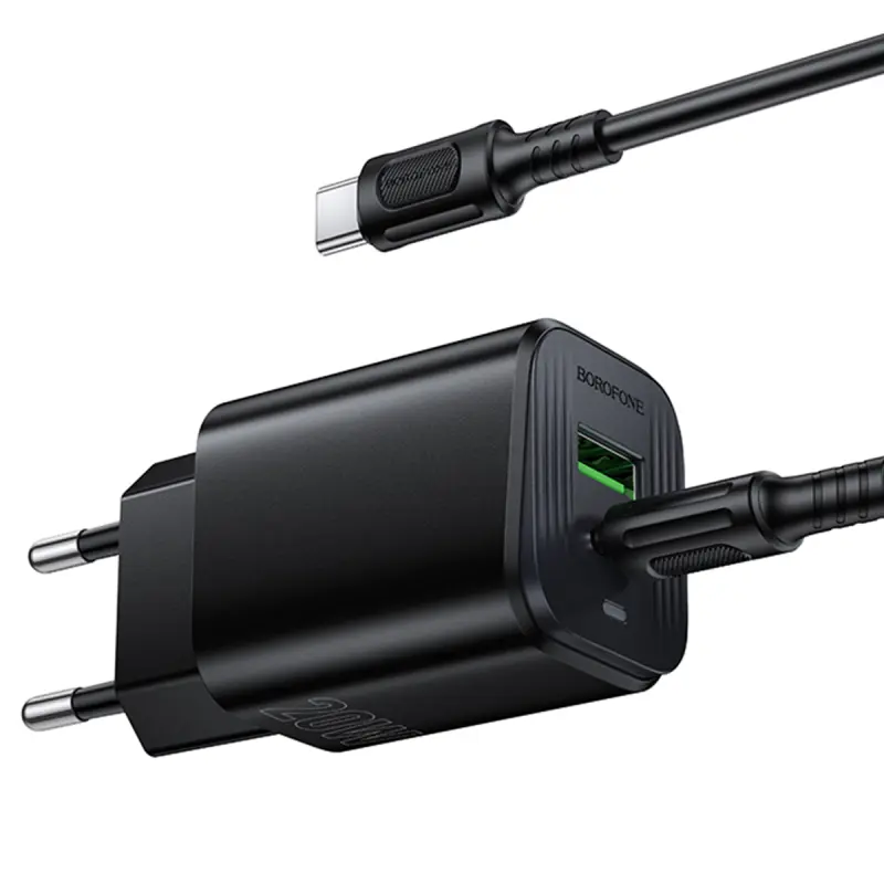 СЗУ Borofone BAS83A Star PD20W+QC3.0 (1USB-A/1C) + кабель Type-C to Type-C, Black 2, купить оптом с доставкой
