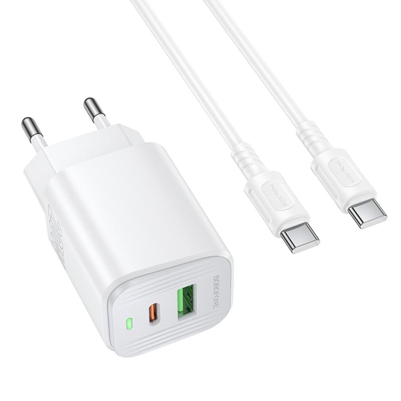 СЗУ Borofone BAS83A Star PD20W+QC3.0 (1USB-A/1C) + кабель Type-C to Type-C на картинке №1