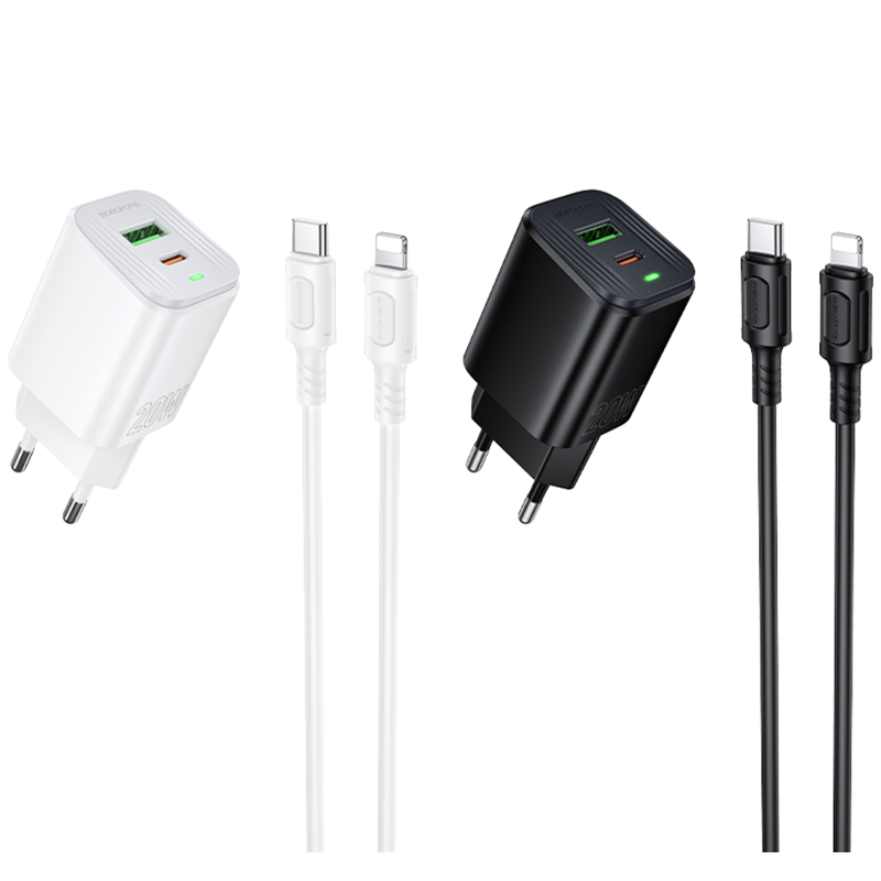СЗУ Borofone BAS83A Star PD20W+QC3.0 (1USB-A/1C) + кабель Type-C to Lightning, купить оптом с доставкой