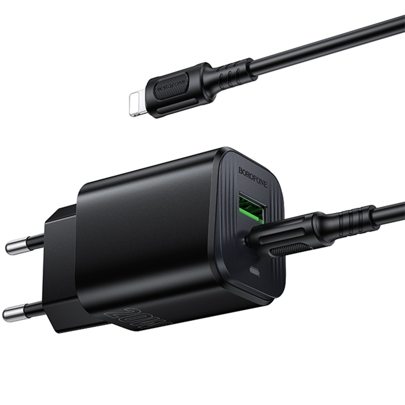 СЗУ Borofone BAS83A Star PD20W+QC3.0 (1USB-A/1C) + кабель Type-C to Lightning, Black 2, купить оптом с доставкой