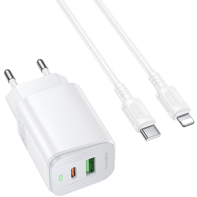 СЗУ Borofone BAS83A Star PD20W+QC3.0 (1USB-A/1C) + кабель Type-C to Lightning, White, купить оптом с доставкой