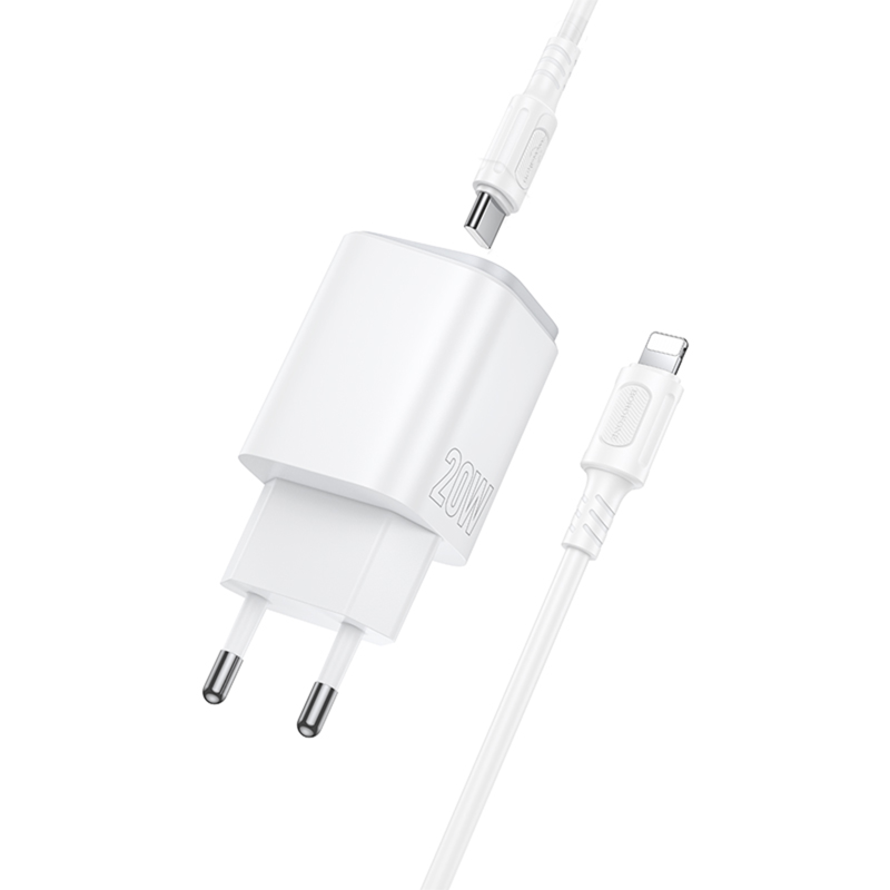 СЗУ Borofone BAS83A Star PD20W+QC3.0 (1USB-A/1C) + кабель Type-C to Lightning, White 2, купить оптом с доставкой