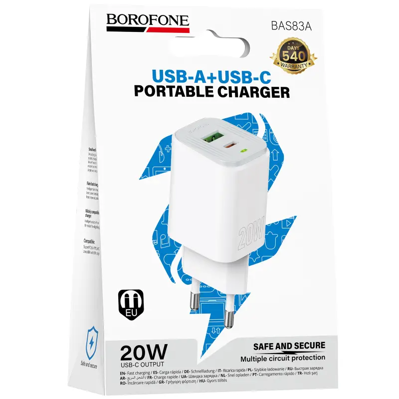 МЗП Borofone BAS83A Star PD20W+QC3.0 (1USB-A/1C), White 1, купити оптом з доставкою
