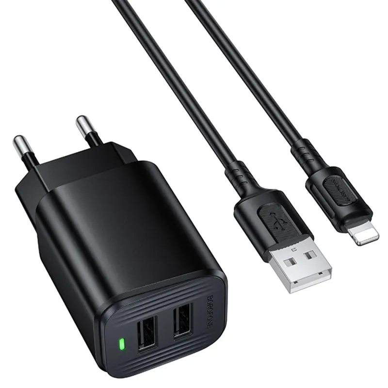 СЗУ Borofone BAS81A Star 10.5W (2USB-A) + кабель USB to Lightning, Black, купить оптом с доставкой