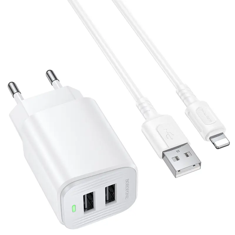 СЗУ Borofone BAS81A Star 10.5W (2USB-A) + кабель USB to Lightning, White, купить оптом с доставкой