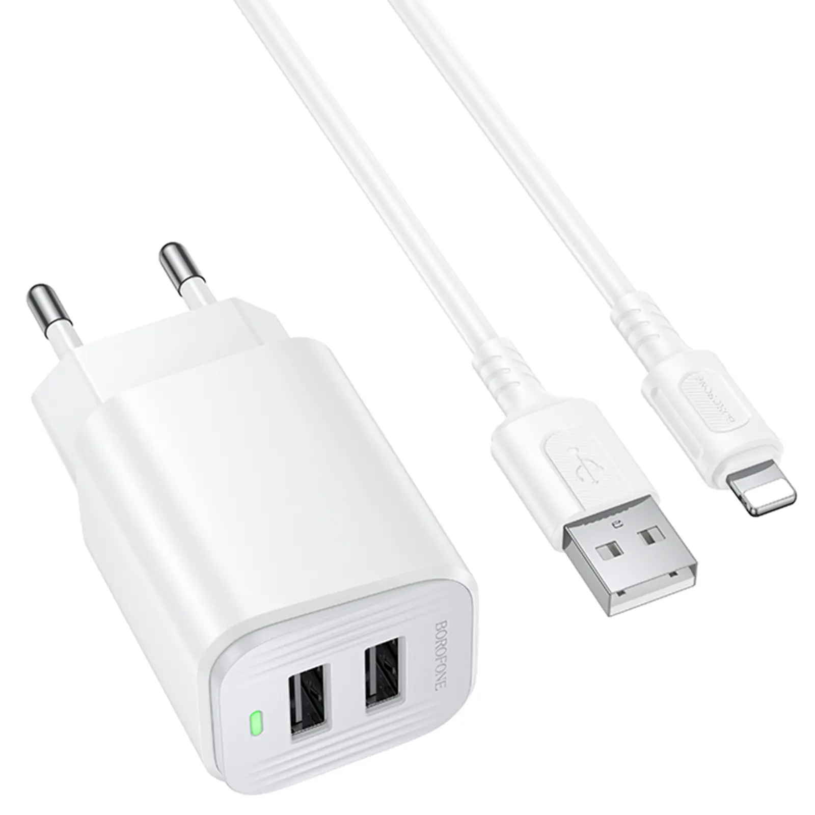 СЗУ Borofone BAS81A Star 10.5W (2USB-A) + кабель USB to Lightning, White, купить оптом с доставкой