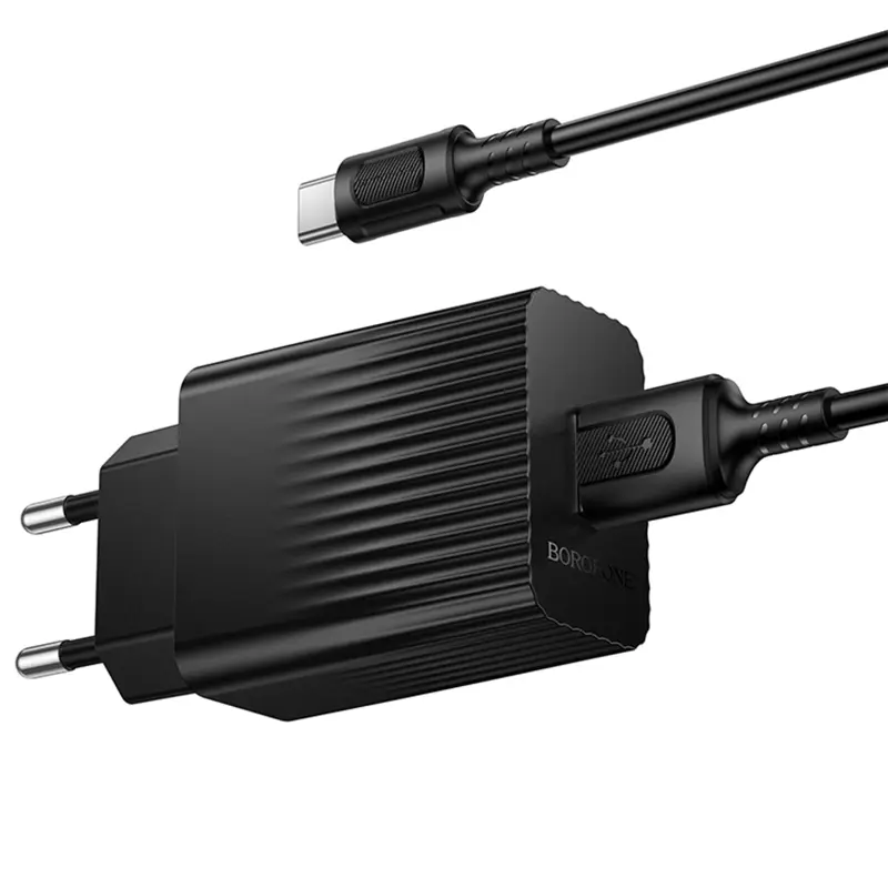 СЗУ Borofone BAS72A Source QC3.0 (1USB-A) + кабель USB to Type-C, Black 1, купить оптом с доставкой
