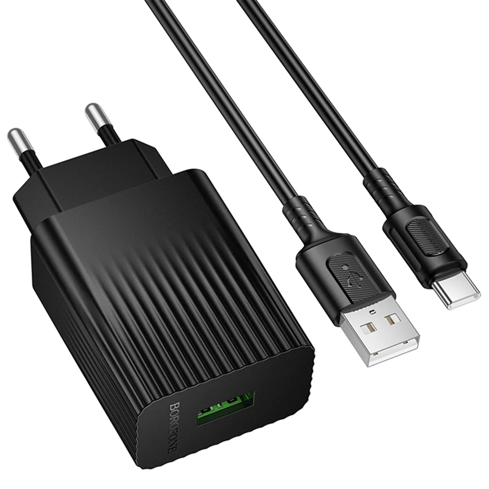 СЗУ Borofone BAS72A Source QC3.0 (1USB-A) + кабель USB to Type-C, Black, купить оптом с доставкой