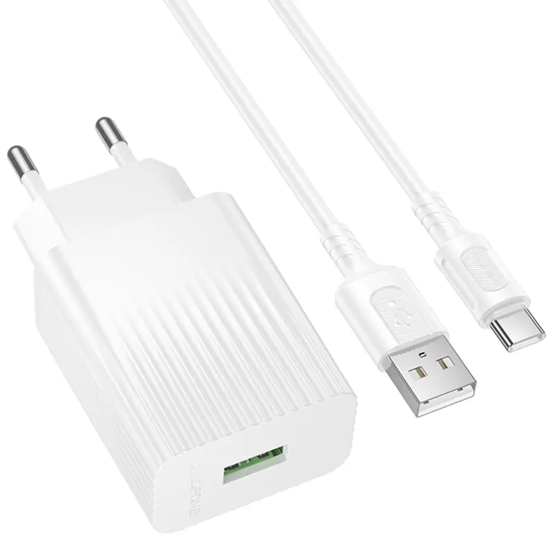 СЗУ Borofone BAS72A Source QC3.0 (1USB-A) + кабель USB to Type-C, White, купить оптом с доставкой