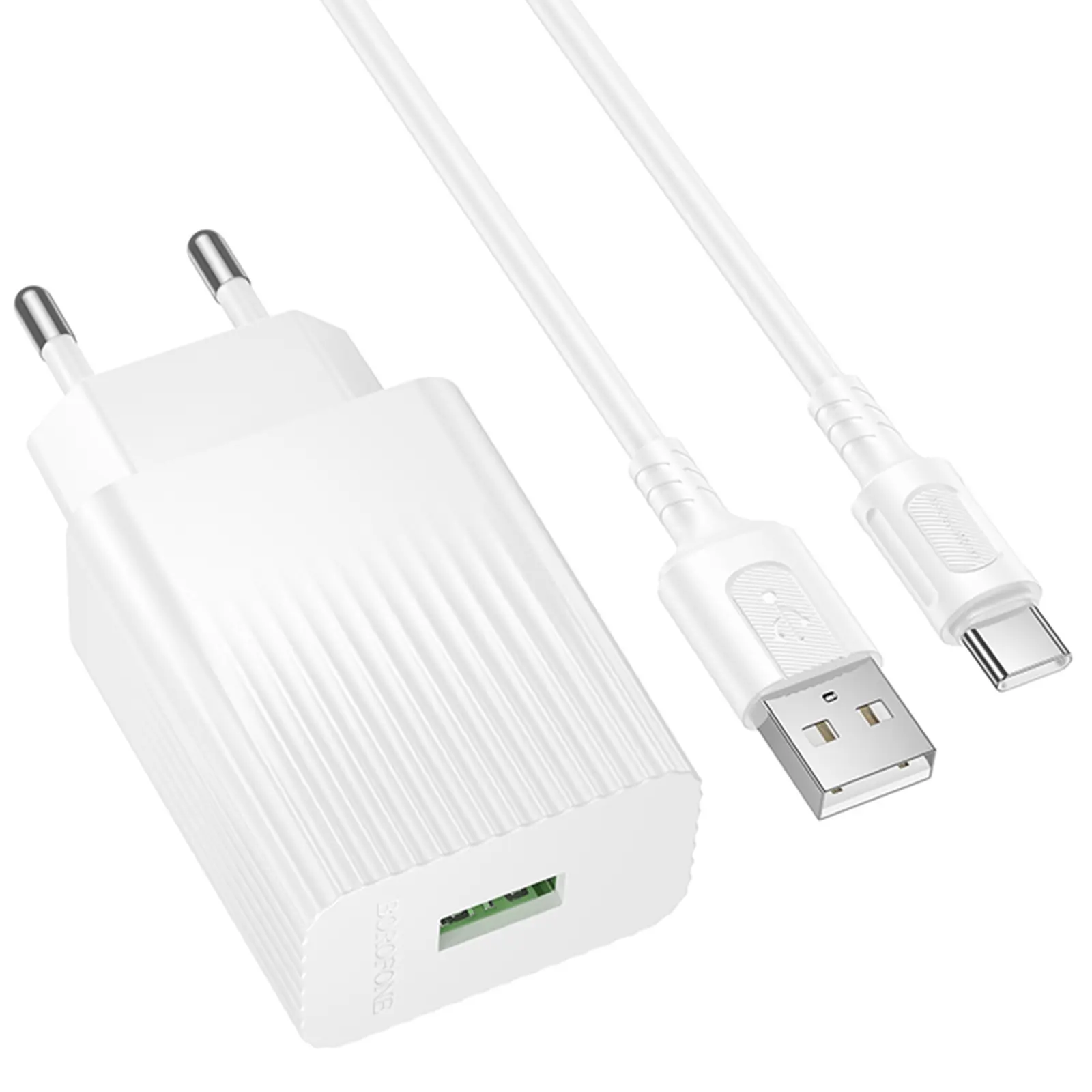 СЗУ Borofone BAS72A Source QC3.0 (1USB-A) + кабель USB to Type-C, White, купить оптом с доставкой